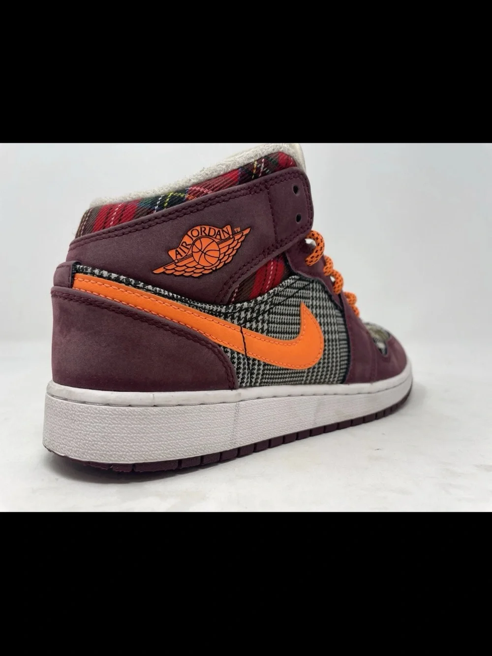 Size 5YUS - Nike Air Jordan 1 Mid Plaid Night Maroon Black White FD5460-608